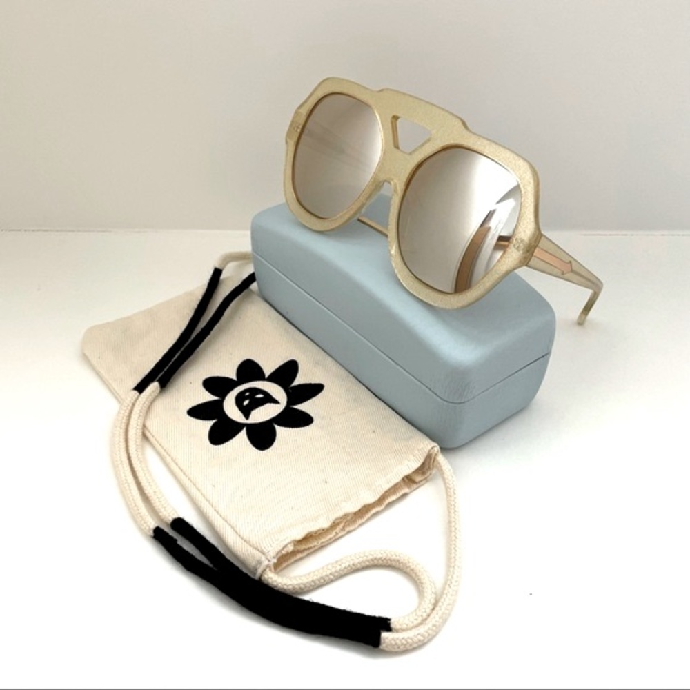 Karen Walker Gold Metallic Frame Sunglasses with Mirrored Lenses